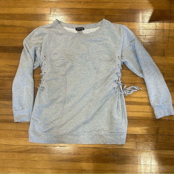 TROUVE Gray Corset Sweater Lace Up Side Crewneck Sweatshirt - Picture 6 of 12